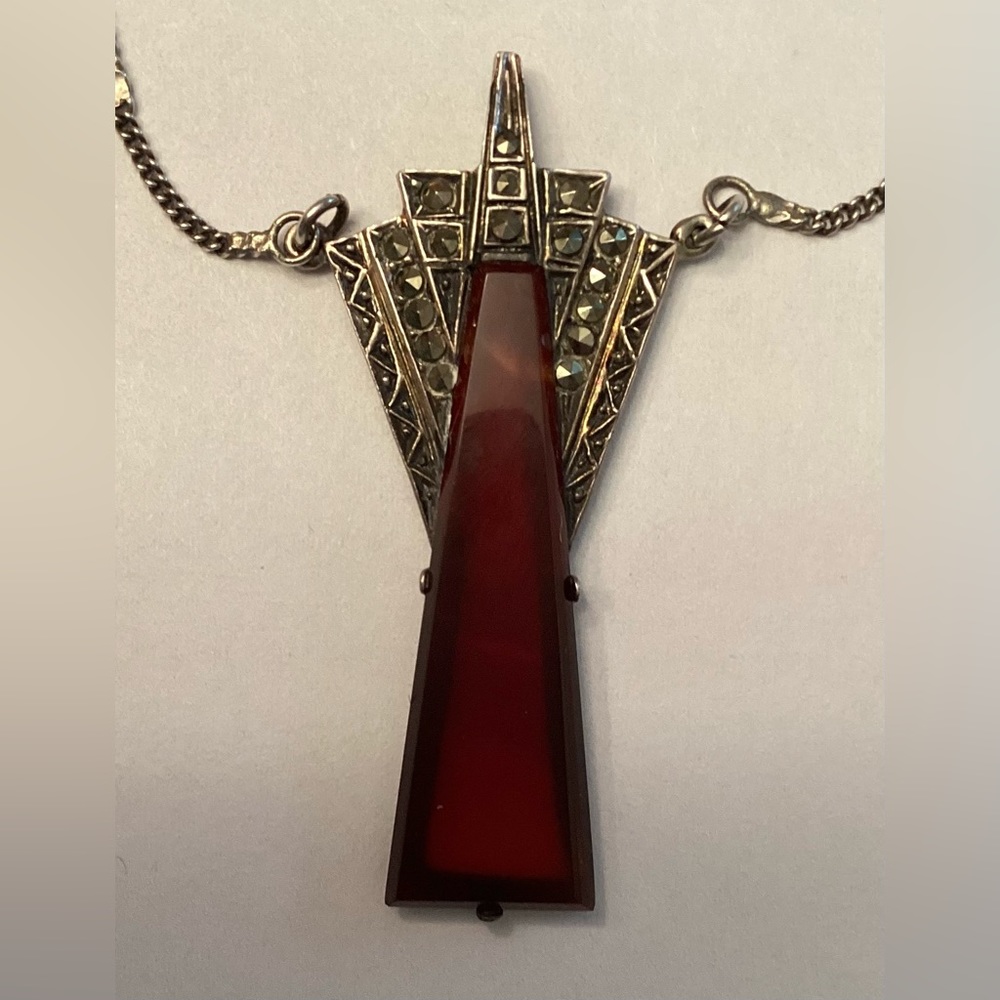 Art Deco lavaliere with marcasites and galalith in sterling silver